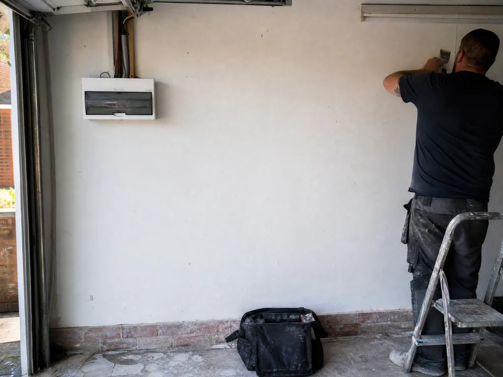 Garage wall before a home battery was fitted, Birmingham
