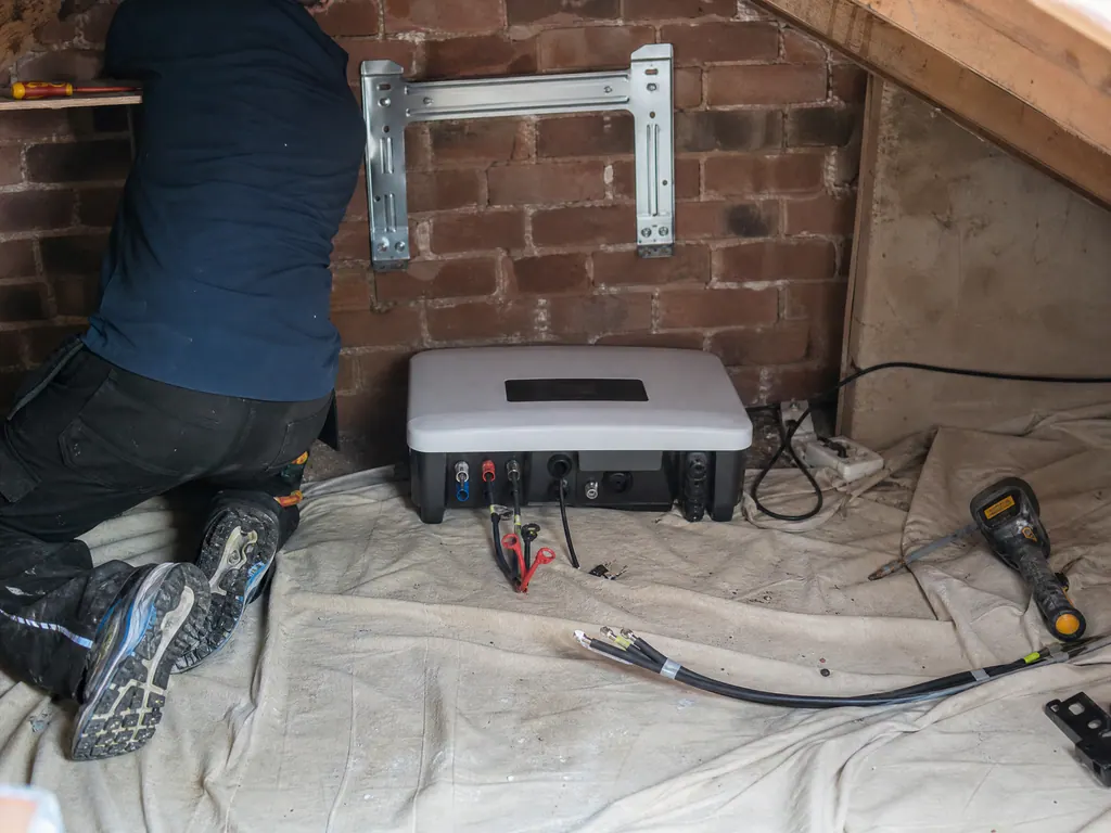 Old solar inverter removed from the wall before replacement, Birmingham